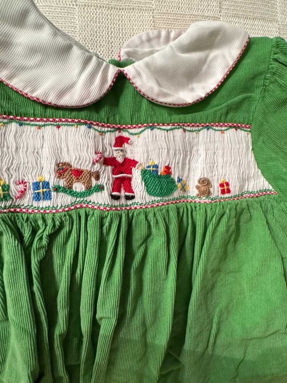 Green Smocked Holiday Kids Dress